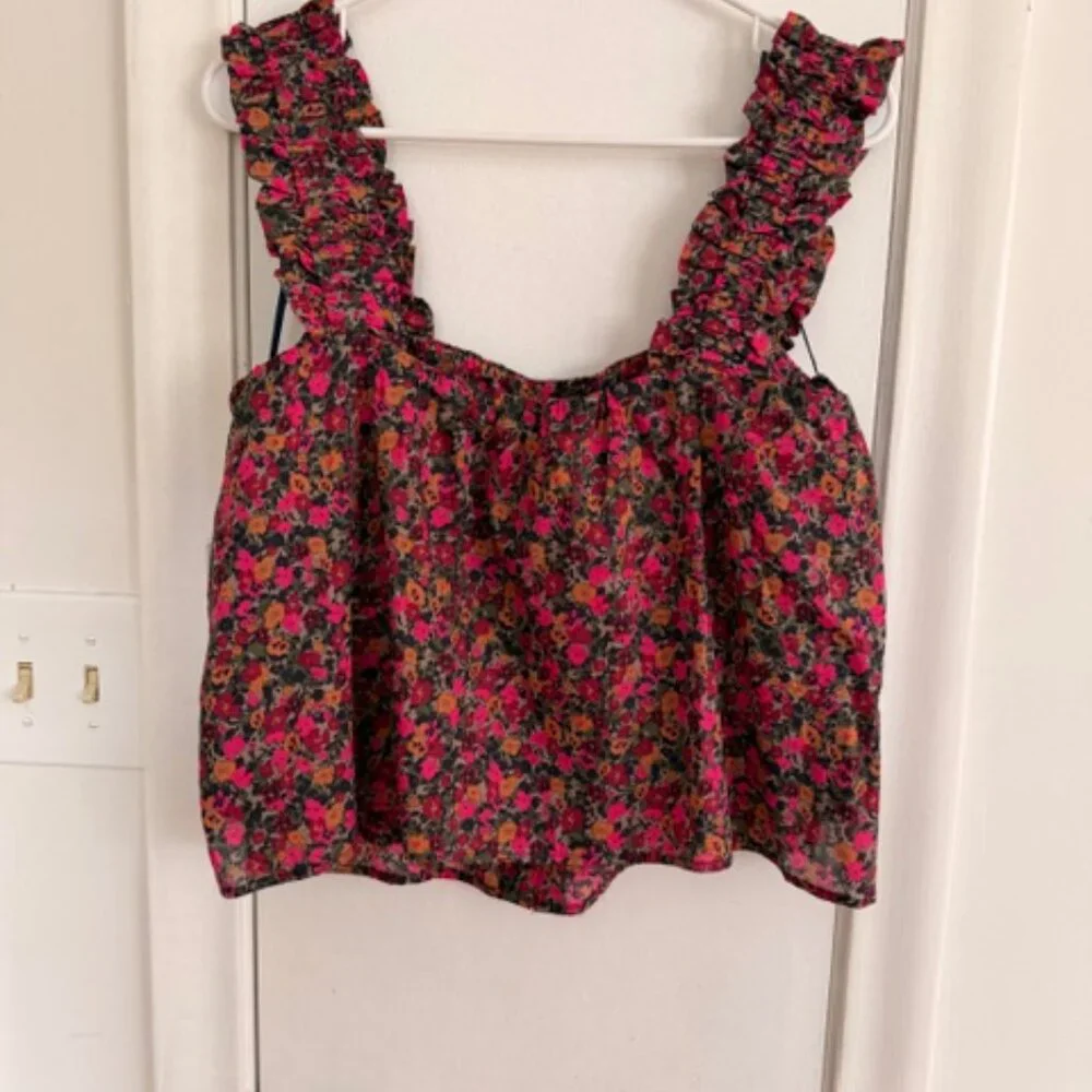 Treasure & Bond Nordstrom Floral Button Front Blouse Large NWT Ruched Straps - Picture 6 of 10